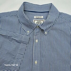 JOS A BANK 1905 Tailored Fit Striped Short Sleeve Button Up Blue Shirt XL